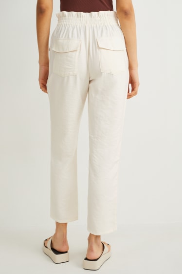 Women - Cloth trousers - mid-rise waist - relaxed fit - cremewhite