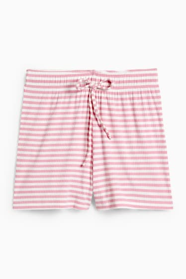 Damen - Pyjamashorts - mit Viskose - gestreift - pink