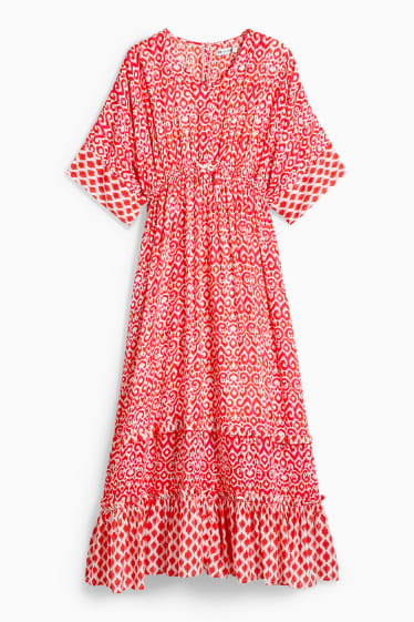 Kinderen: meisjes - Jurk - met patroon - rood / crème wit