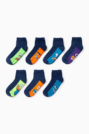 Enfants garçons - Lot de 7 paires - Monstres - chaussettes à motif - bleu