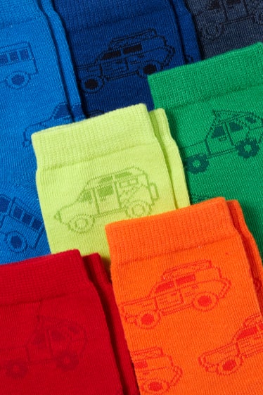Enfants garçons - Lot de 7 paires - autos - chaussettes à motif - rouge