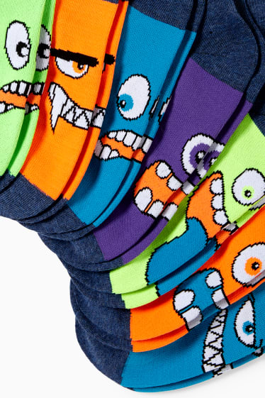 Enfants garçons - Lot de 7 paires - Monstres - chaussettes à motif - bleu