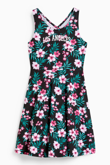 Kinder Mädchen - Kleid - geblümt - schwarz
