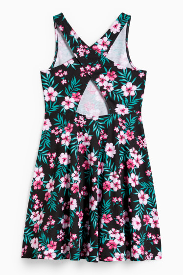Kinder Mädchen - Kleid - geblümt - schwarz