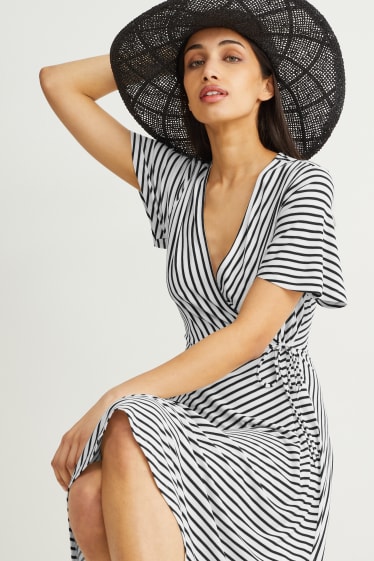 Women - Wrap dress - striped - black / white