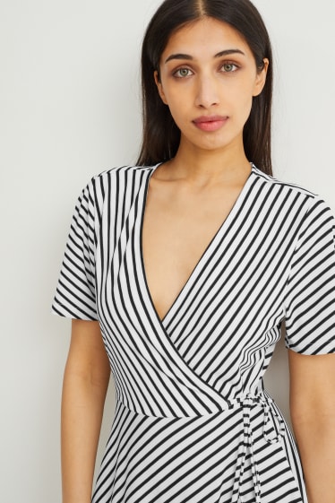 Women - Wrap dress - striped - black / white