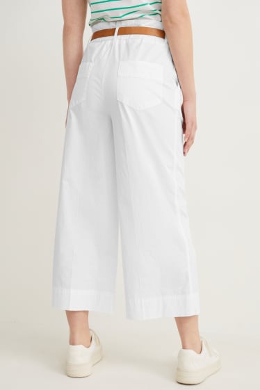 Donna - Pantaloni di stoffa - vita alta - gamba larga - bianco