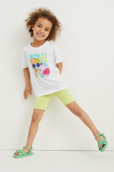 Kinderen: meisjes - Set - T-shirt en fietsbroek - 2-delig - crème wit