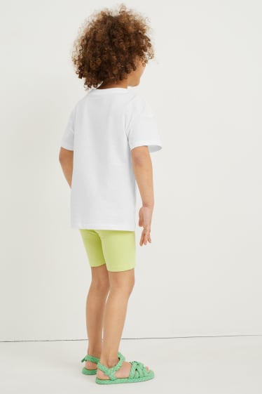 Kinderen: meisjes - Set - T-shirt en fietsbroek - 2-delig - crème wit