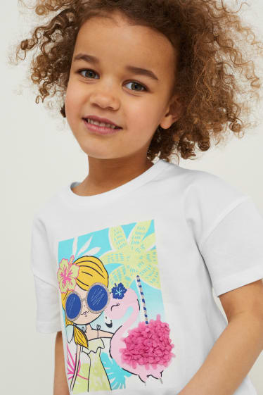 Kinderen: meisjes - Set - T-shirt en fietsbroek - 2-delig - crème wit