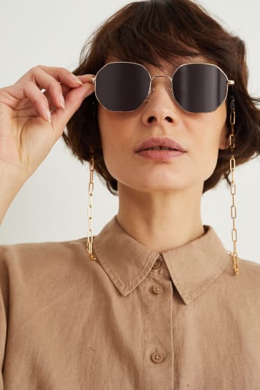 Damen - Set - Sonnenbrille und Brillenkette - 2 teilig - schwarz