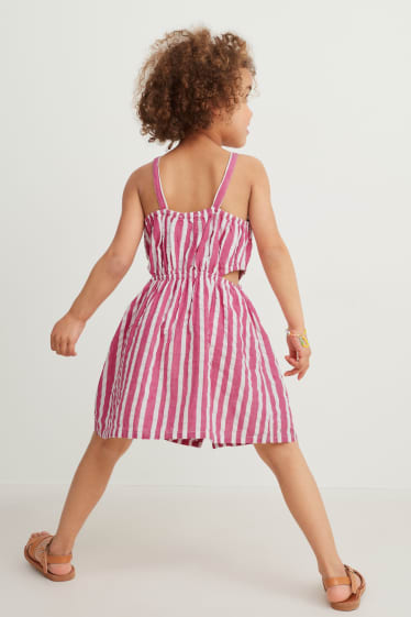 Kinderen: meisjes - Jurk - gestreept - wit / fuchsiarood
