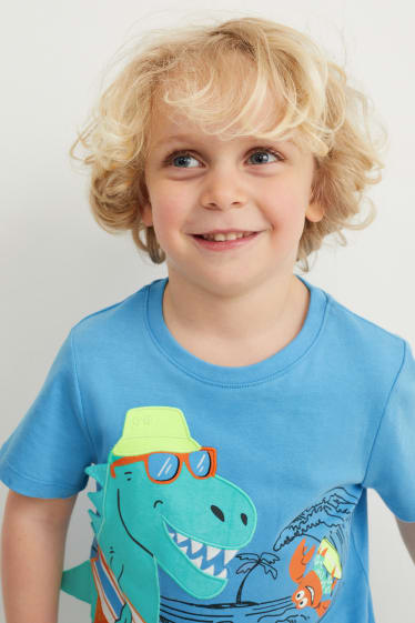 Kinder - Dino - Kurzarmshirt - blau