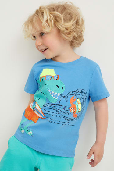 Kinder - Dino - Kurzarmshirt - blau