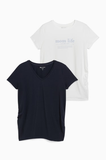 Femmes - Lot de 2 - T-shirts de grossesse - LYCRA® - bleu foncé / blanc