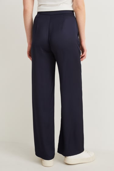 Mujer - Pantalón de tela - high waist - wide leg - azul oscuro