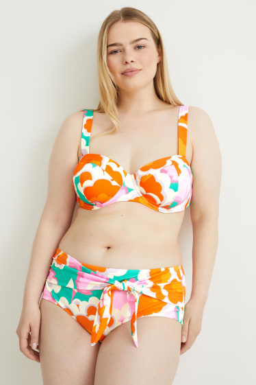 Damen - Bikini-Hose - Mid Waist - LYCRA® XTRA LIFE™ - geblümt - orange
