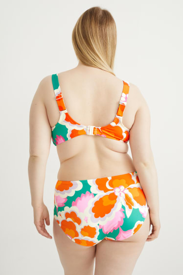 Dámské - Spodní díl bikin - mid waist - LYCRA® XTRA LIFE™ - s květinovým vzorem - oranžová