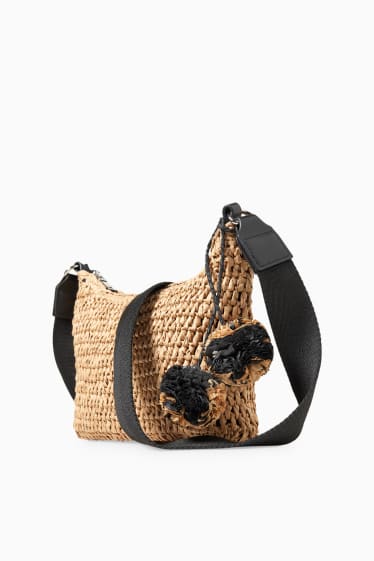 Damen - Stroh-Umhängetasche - beige