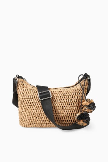 Damen - Stroh-Umhängetasche - beige
