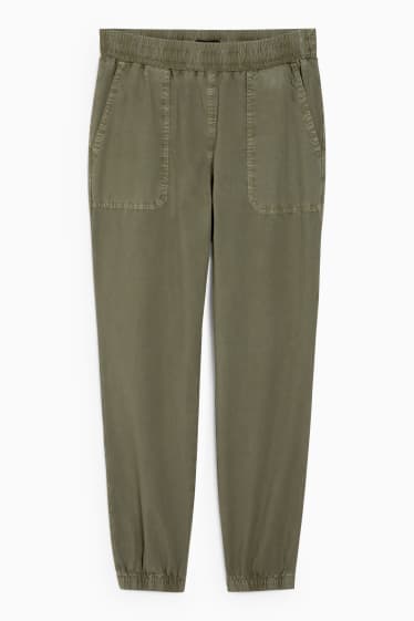 Femmes - Pantalon de toile - mid waist - tapered fit - kaki