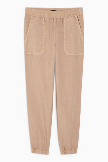 Femmes - Pantalon de toile - mid waist - tapered fit - beige