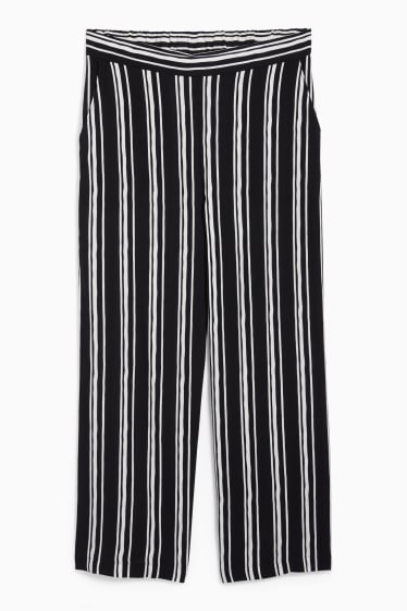 Femmes - Pantalon de toile - mid waist - palazzo - à rayures - noir / blanc