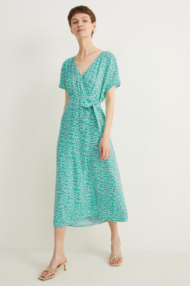 Femmes - Robe croisée - vert / blanc crème