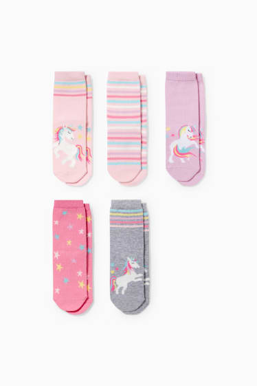 Kinder - Multipack 5er - Einhorn - Socken mit Motiv - rosa
