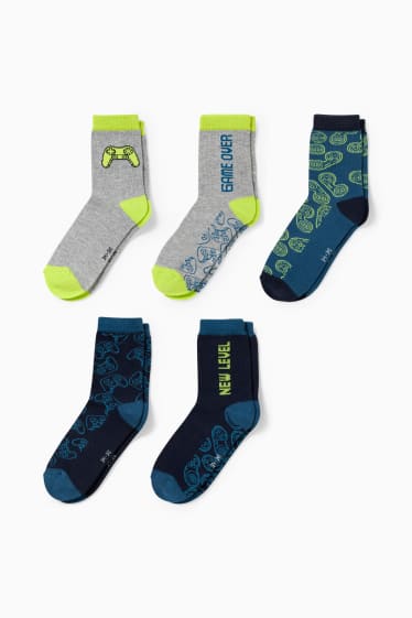 Enfants garçons - Lot de 5 paires - jeux vidéos - chaussettes à motif - bleu foncé