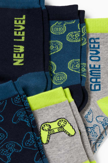 Enfants garçons - Lot de 5 paires - jeux vidéos - chaussettes à motif - bleu foncé