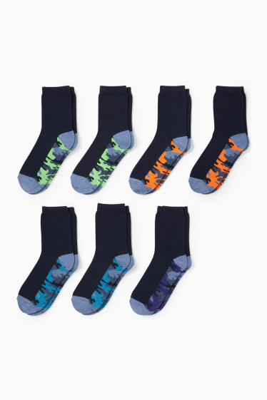 Enfants garçons - Lot de 7 paires - camouflage - chaussettes à motif - bleu foncé