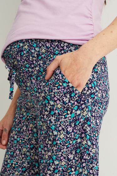 Femmes - Pantalon de grossesse - palazzo - à fleurs - bleu foncé