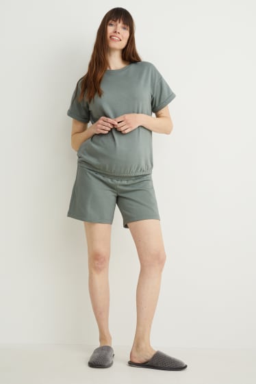 Dames - Set - zwangerschaps-T-shirt en korte broek - 2-delig - groen