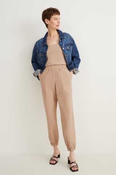 Women - Cloth trousers - mid-rise waist - tapered fit - beige
