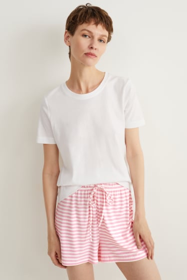 Donna - Shorts pigiama - con viscosa - a righe - fucsia