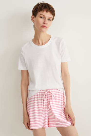 Women - Pyjama shorts - with viscose - striped - pink