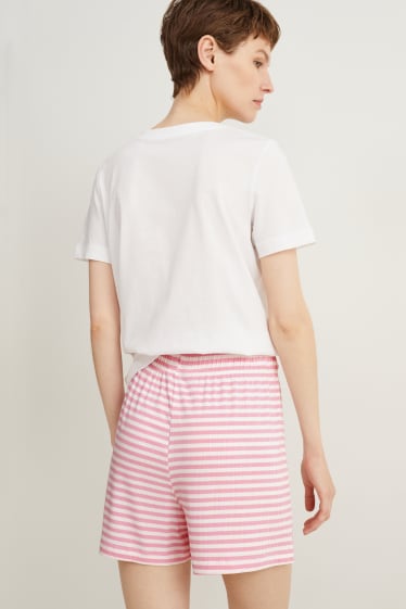 Damen - Pyjamashorts - mit Viskose - gestreift - pink