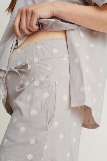 Femei - Pijama scurtă pentru alăptare - cu buline - gri deschis