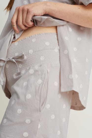 Donna - Pigiama corto per allattamento - a pois - grigio chiaro