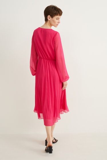 Damen - Chiffon-Kleid - plissiert - pink