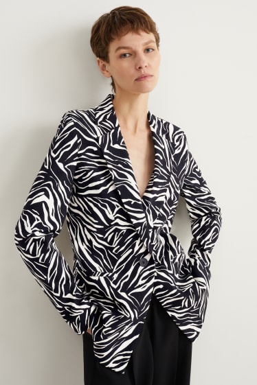 Women - Blazer - relaxed fit - patterned - black / white