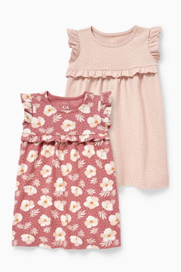 Bébés - Lot de 2 - robes bébé - à pois - rose