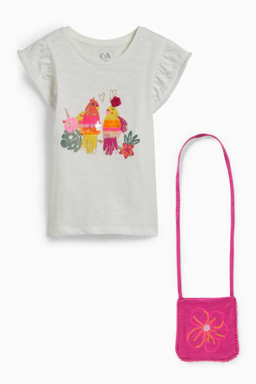 Bambine - Set - t-shirt e borsa - 2 pezzi - bianco crema