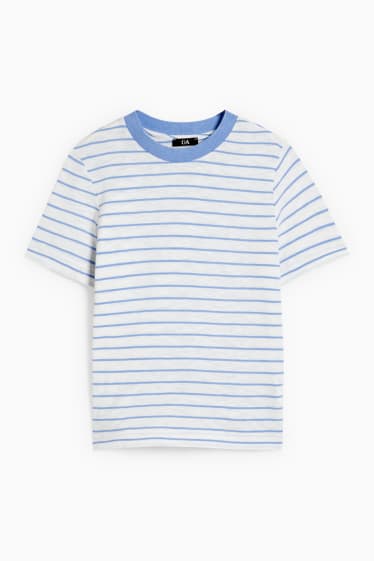 Women - T-shirt - striped - light blue