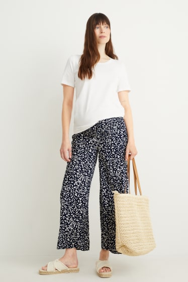 Femmes - Pantalon de grossesse - palazzo - à fleurs - bleu foncé