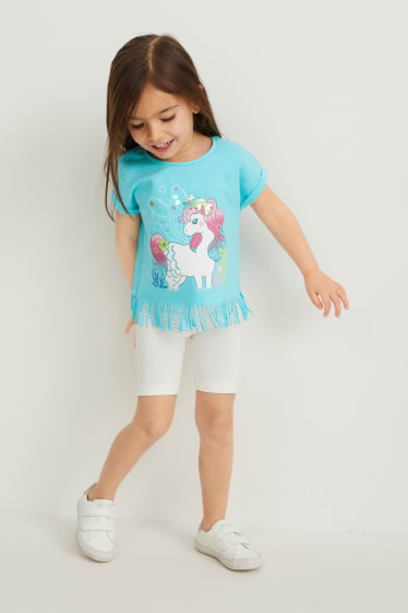 Enfants - Licorne - ensemble - T-shirt et cycliste - 2 pièces - turquoise
