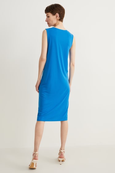 Dámské - Pouzdrové šaty s detailem uzlu - modrá