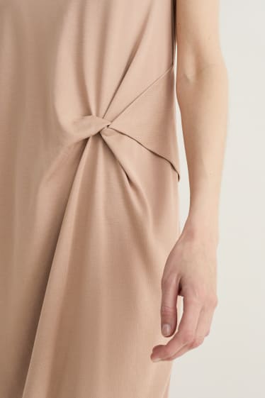 Dámské - Pouzdrové šaty s detailem uzlu - béžová