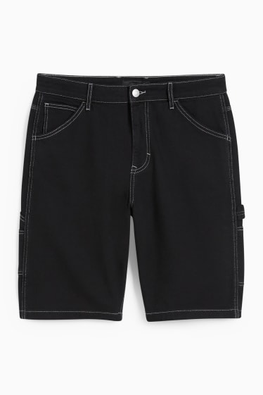 Hommes - Short cargo en jean - noir